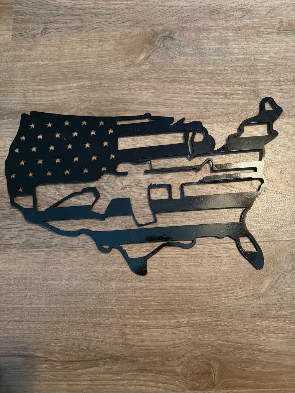 Black USA Flag Metal Wall Map - Patriotic Wall Decor